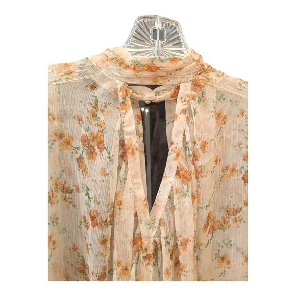 Zara Basic Sheer Orange Floral Long Sleeve Blouse Top Size Small - Picture 5 of 5